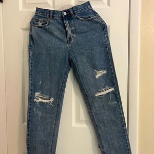 Pull&Bear High Rise Blue Distressed Jeans